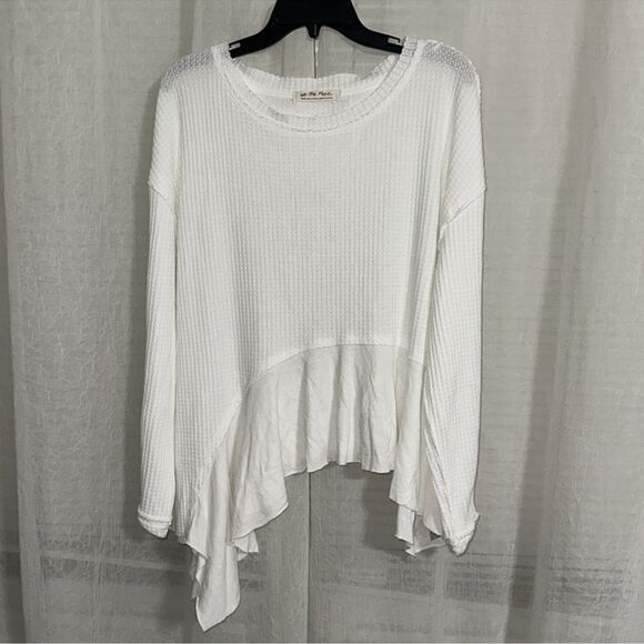 free people M Vada White Waffle Knit Crew Asymmetrical Long Sleeve Thermal Top - Picture 7 of 16